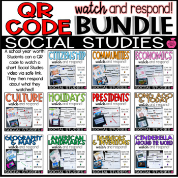 Preview of QR Watch and Respond Social Studies | Full Year Bundle