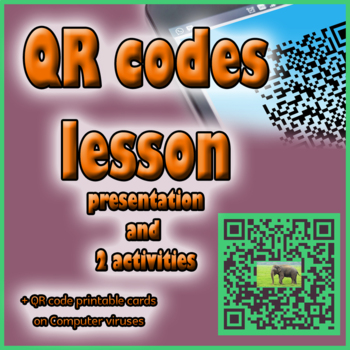 Preview of QR codes lesson presentation and QR task cards on Computer viruses