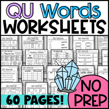Preview of QU Worksheets: Digraphs QU Sound Picture & Word Sorts, Matching, Color by Code