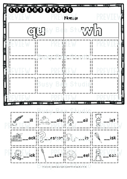 qu and wh sorts cut and paste worksheets by busy bee