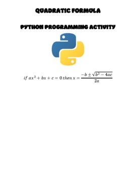 Preview of QUADRATIC FORMULA PYTHON PROGRAMMING ACTIVITY