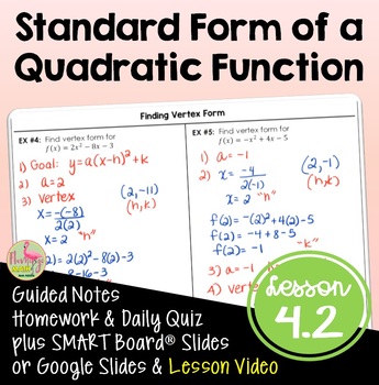 Preview of Standard Form of a Quadratic Function (Algebra 2 - Unit 4)