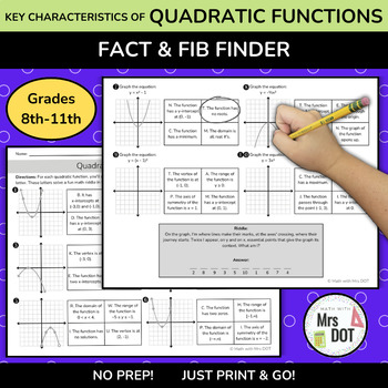 Preview of QUADRATIC Function Fact & Fib Finder | Key Characteristics of a Function