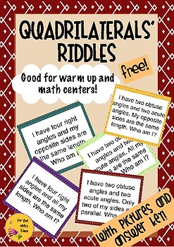 Preview of QUADRILATERALS Cards and Riddles! Math Centers. Games and Review.