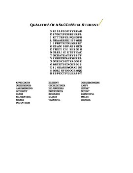 Preview of QUALITIES OF A SUCCESSFUL STUDENT WORD SEARCH