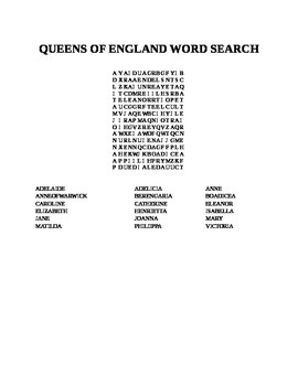 Preview of QUEENS OF ENGLAND WORD SEARCH