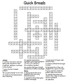 QUICK BREADS Crossword Puzzle Vocabulary Culinary FACS Sub Plans by