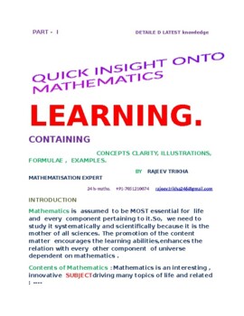 Preview of QUICK INSIGHT INTO MATHEMATICS PART-I