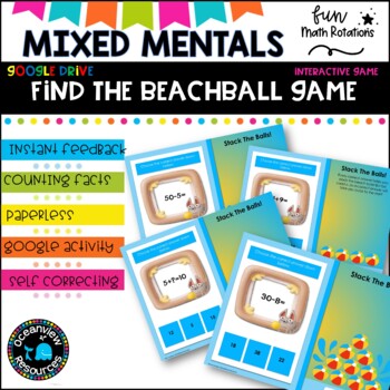 Preview of QUICK MATH MENTALS Game- Google Slides paperless activity-FUN ON THE BEACH