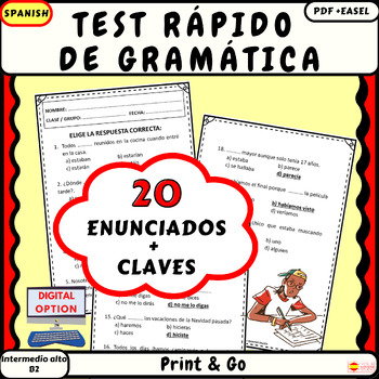Preview of Spanish grammar quiz with keys No prep Test rápido de gramática Intermedio alto