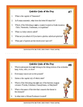QUICKIE QUIZ OF THE DAY • 120 Fun Questions by Pizzazz Learning | TPT
