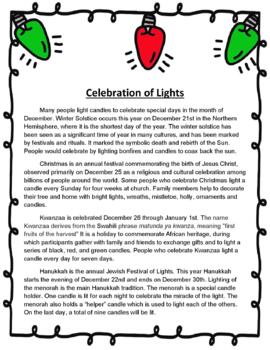 Preview of QUIZ:Celebration of Lights-Winter Solstice, X-Mas, Kwanzaa & Hanukkah (Editable)