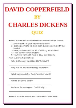 Preview of QUIZ "DAVID COPPERFIELD" BY CHARLES DICKENS