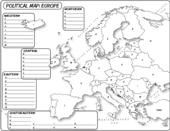 europe political map black and white