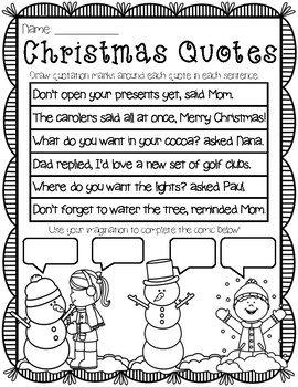 Preview of Christmas Quotation Mark Practice Worksheet