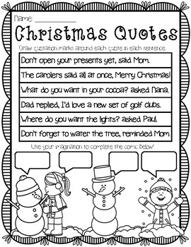 christmas quotation mark practice worksheet tpt