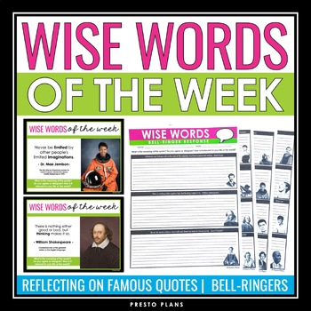Preview of Quote of the Week Bell Ringers - 40 Famous Quotes & Writing Response Assignments