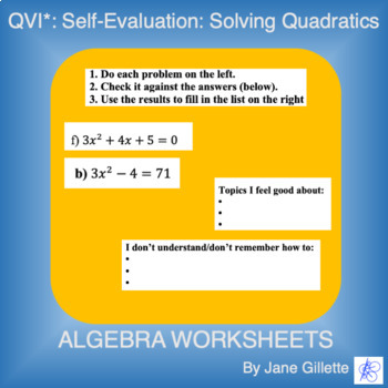 Preview of QVI* Solving Quadratics Self-Evaluation and/or Online Assessment