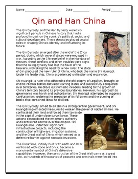 Preview of Qin and Han China Reading in English and Spanish for ELLs / ESOLs