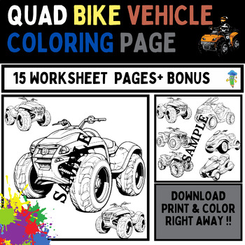 Preview of Quad Bike Vehicle Coloring Page + BONUS [300 Dpi] 11.5*11.5 In - challenge