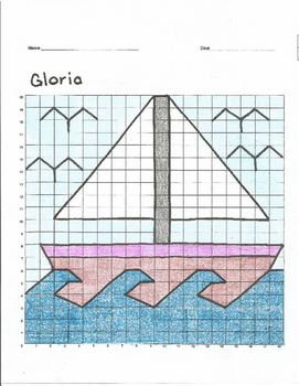 Preview of Quadrant 1 Coordinate Graph Mystery Picture, Gloria Boat