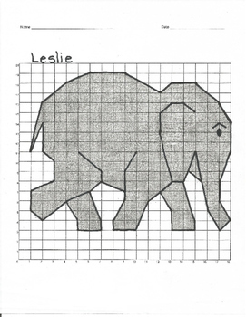 Preview of Quadrant 1 Coordinate Graph Mystery Picture, Leslie Elephant