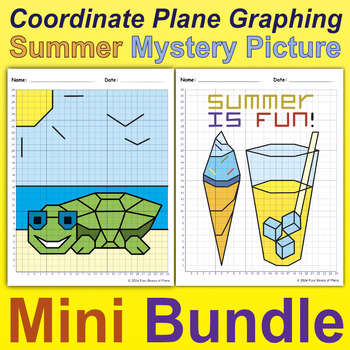 Preview of Quadrant 1 Coordinate Plane Graphing Mystery Summer Picture | Mini Bundle