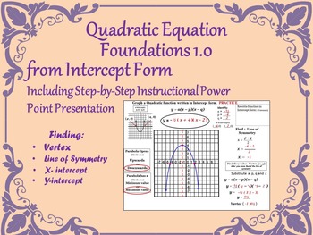 Preview of Quadratic Equation Foundations 1.1 - Intercept Form
