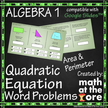 Preview of Quadratic Equation Word Problems - Area and Perimeter for Google Slides™
