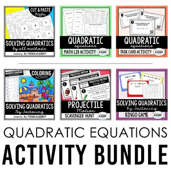 Preview of Quadratic Equations Activities Bundle