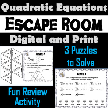 Preview of Solving Quadratic Equations Activity: Algebra Escape Room Math Breakout Game