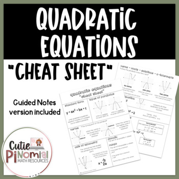 Preview of Quadratic Equations Cheat Sheet