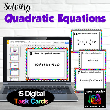 Preview of Quadratic Equations Digital Task Cards and Matching