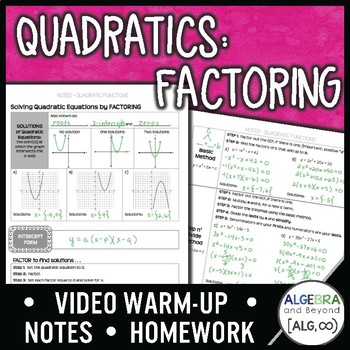 Preview of Quadratic Equations: Factoring Lesson | Warm-Up | Guided Notes | Homework