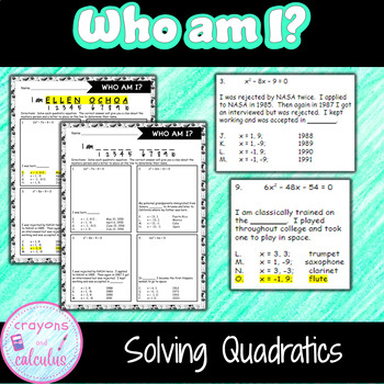 Preview of Quadratic Equations Mystery Person Ellen Ochoa