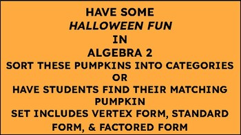 Quadratic Equations Pumpkin Sort by Read Write and Calculate | TPT