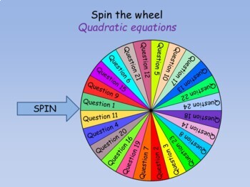 Quadratic Equations : Spin the wheel GAME (EDITABLE) by MathNoHow