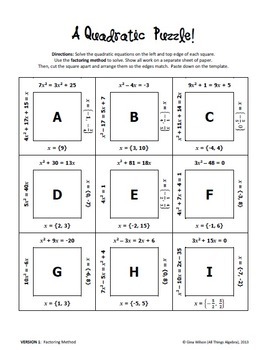 Quadratic Equations Puzzles (All Methods) by All Things Algebra | TpT