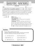 Intermediate Algebra Standard to Vertex Form + Key Element
