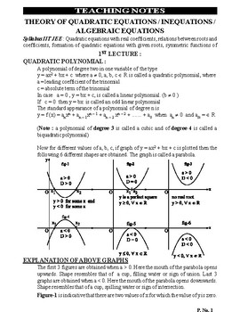 Preview of Quadratic Equations - Teaching Notes