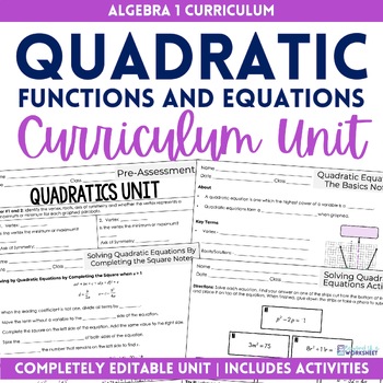 Preview of Quadratic Equations Unit Algebra 1 Curriculum
