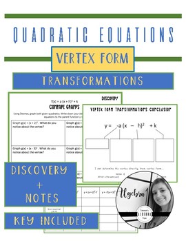 Preview of Quadratic Equations Vertex Form - Discover transformations