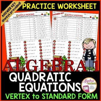 Preview of Writing Quadratic Equations | Vertex Form to Standard Form Practice