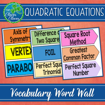 Preview of Quadratic Equations Vocabulary Word Wall