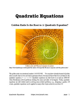 Preview of Quadratic Equations: four methods and real-life word problems