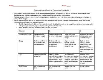 Preview of Quadratic/Exponential Function Project