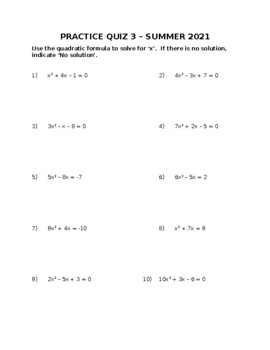 Preview of Quadratic Formula