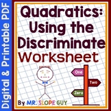 Discriminant Formula of Quadratics Worksheet