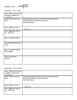 Preview of Quadratic Formula Graphic Organizer