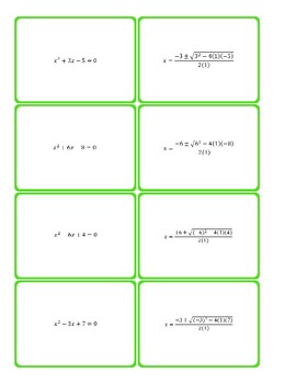 Preview of Quadratic Formula Matching Card Game